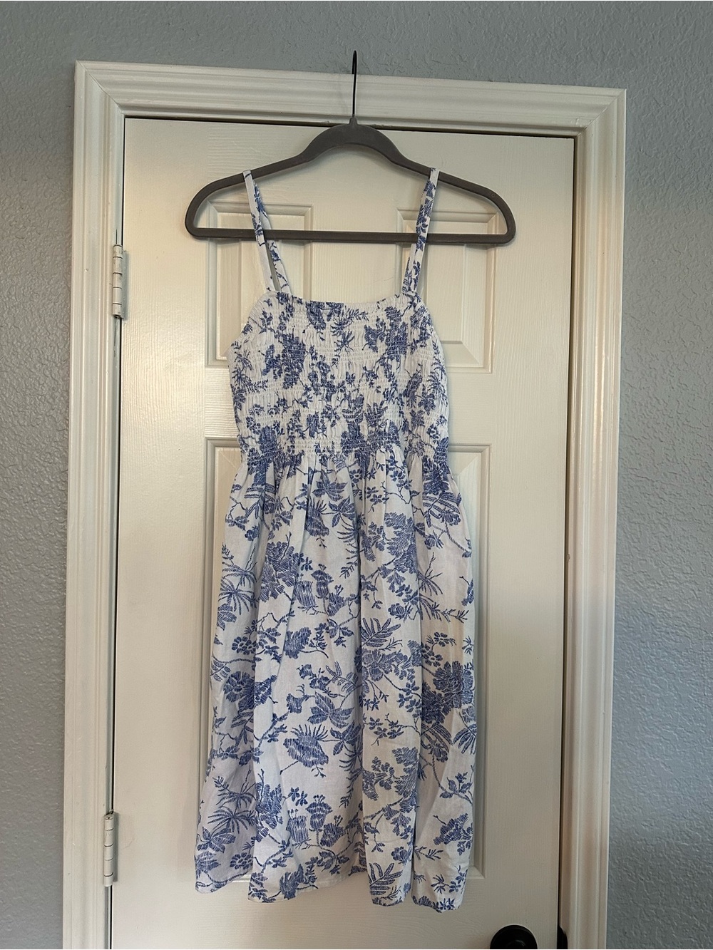 Universal Thread White Midi Dress with Blue Floral Print